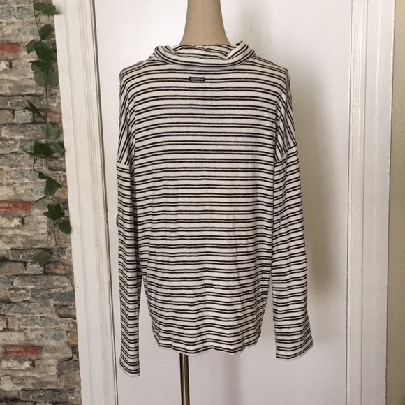 Lucky Brand Striped Long Sleeve Funnel Neck Sz L - Picture 5 of 9